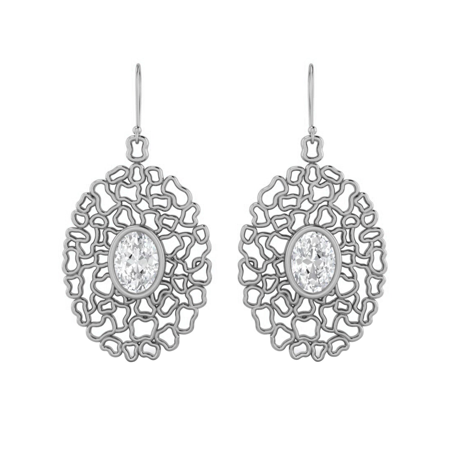 Moissanite Drop Earrings in Artistic Openwork Design - Sterling Silver - Rosetta Creative Boutique